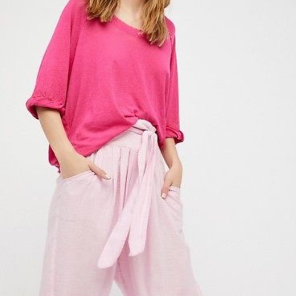 Free People Hot Pink Short Sleeve Top